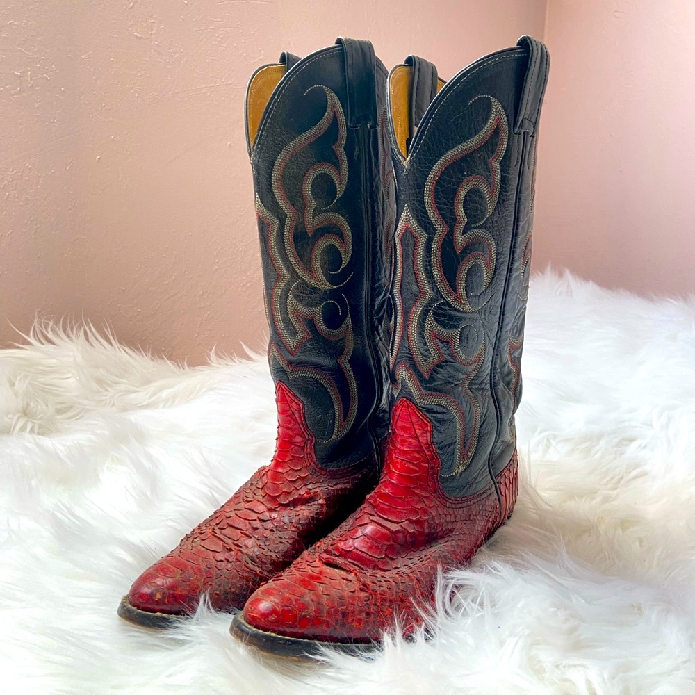 VINTAGE NOCONA RED SNAKESKIN COWBOY BOOTS